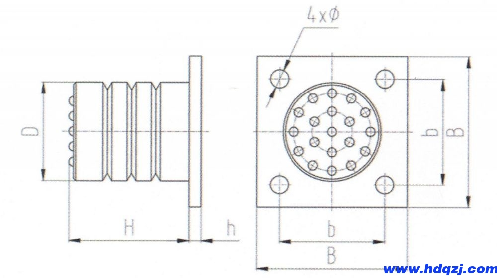 HCDT-C法蘭盤型電梯緩沖器外形尺寸圖 HCDT-C法蘭盤型電梯緩沖器外形尺寸圖