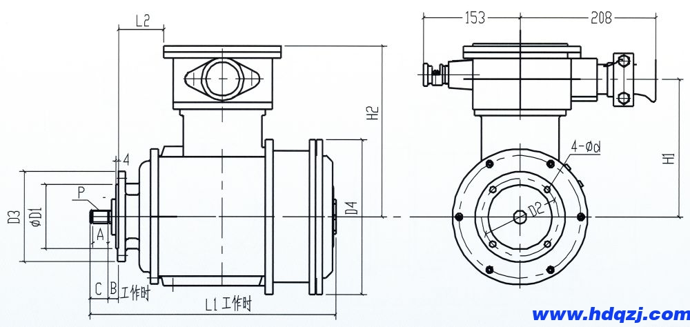 BZDY系列防爆電動(dòng)葫蘆運(yùn)行一機(jī)雙速電動(dòng)機(jī)外形尺寸圖 BZDY系列防爆電動(dòng)葫蘆運(yùn)行一機(jī)雙速電動(dòng)機(jī)外形尺寸圖