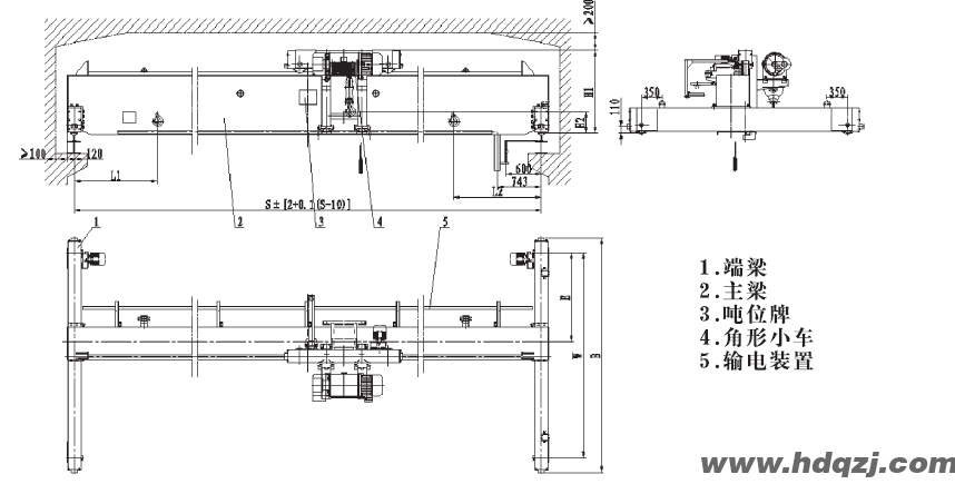 LDP型低凈空電動單梁起重機(jī)結(jié)構(gòu)圖 LDP型低凈空電動單梁起重機(jī)結(jié)構(gòu)圖
